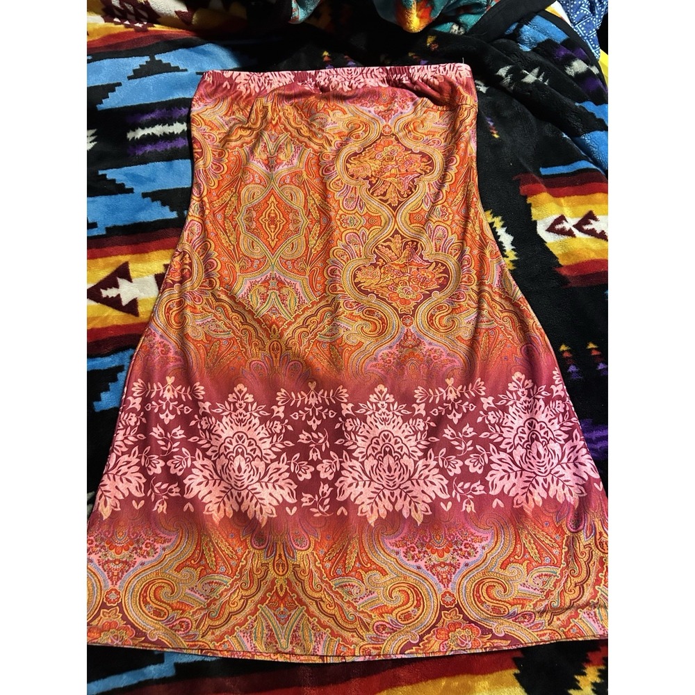 Women's Size Small Strapless Paisley Print Midi Dress Boho Tube Dress
